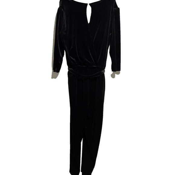 1.STATE Womens Velvet One Piece Jumpsuit Black XL V-Neck Stretch Puff 3/4 Sleeve - Picture 5 of 10